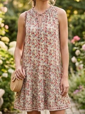 Max Studio Floral Tie-Neck Midi Dress in Yellow and Red